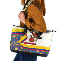 Colombia Christmas Leather Tote Bag with Santa Condor Gift Bag and Holiday Food Pattern - Wonder Print Shop