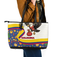 Colombia Christmas Leather Tote Bag with Santa Condor Gift Bag and Holiday Food Pattern - Wonder Print Shop