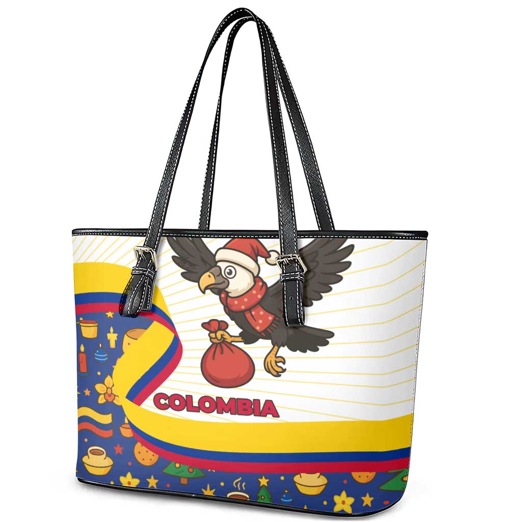 Colombia Christmas Leather Tote Bag with Santa Condor Gift Bag and Holiday Food Pattern - Wonder Print Shop