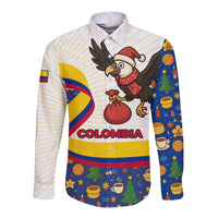 Colombia Christmas Long Sleeve Button Shirt with Santa Condor Gift Bag and Holiday Food Pattern - Wonder Print Shop