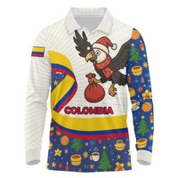 Colombia Christmas Long Sleeve Polo Shirt with Santa Condor Gift Bag and Holiday Food Pattern - Wonder Print Shop