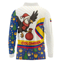 Colombia Christmas Long Sleeve Polo Shirt with Santa Condor Gift Bag and Holiday Food Pattern - Wonder Print Shop