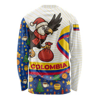 Colombia Christmas Long Sleeve Shirt with Santa Condor Gift Bag and Holiday Food Pattern - Wonder Print Shop
