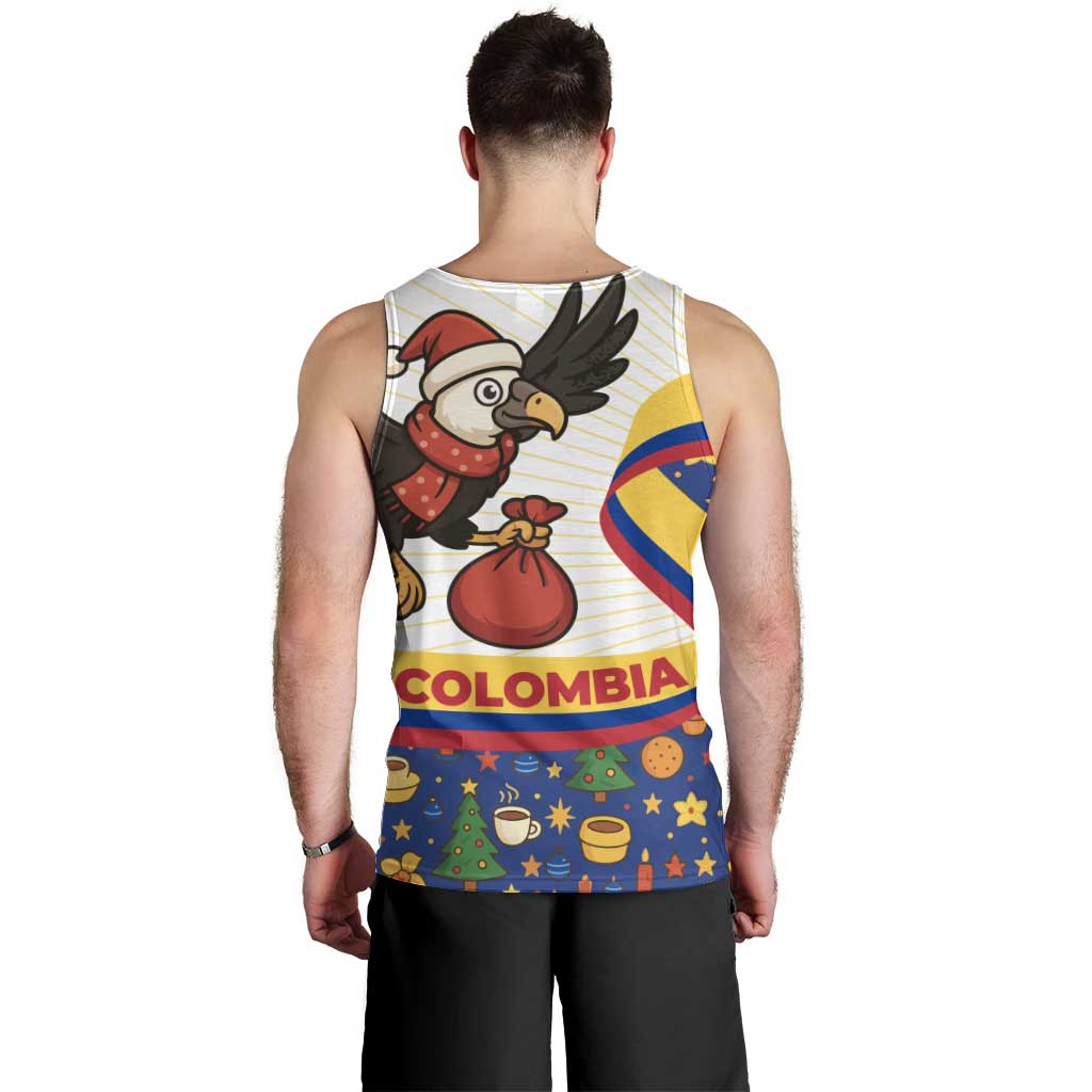 Colombia Christmas Men Tank Top with Santa Condor Gift Bag and Holiday Food Pattern - Wonder Print Shop
