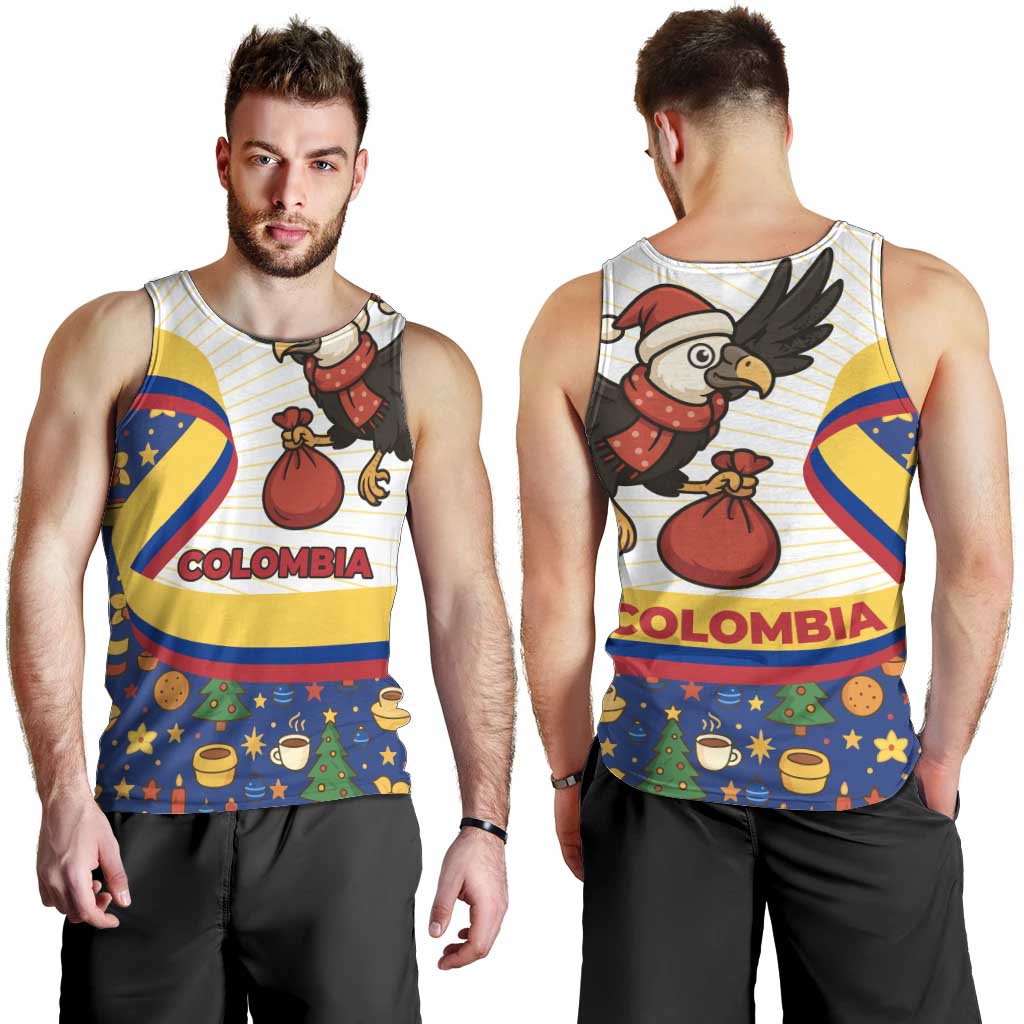 Colombia Christmas Men Tank Top with Santa Condor Gift Bag and Holiday Food Pattern - Wonder Print Shop