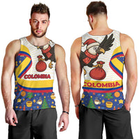 Colombia Christmas Men Tank Top with Santa Condor Gift Bag and Holiday Food Pattern - Wonder Print Shop