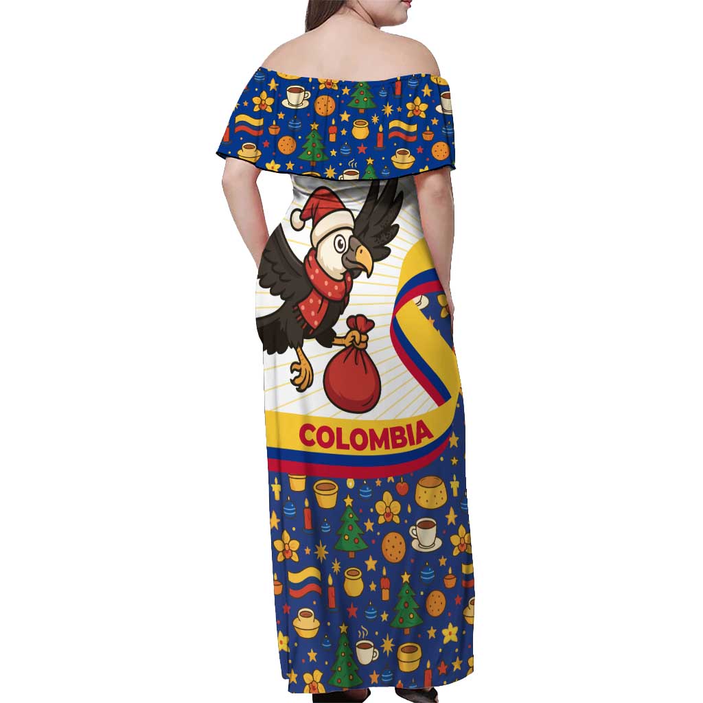 Colombia Christmas Off Shoulder Maxi Dress with Santa Condor Gift Bag and Holiday Food Pattern - Wonder Print Shop