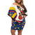 Colombia Christmas Off Shoulder Short Dress with Santa Condor Gift Bag and Holiday Food Pattern - Wonder Print Shop