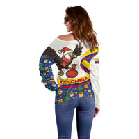 Colombia Christmas Off Shoulder Sweater with Santa Condor Gift Bag and Holiday Food Pattern - Wonder Print Shop