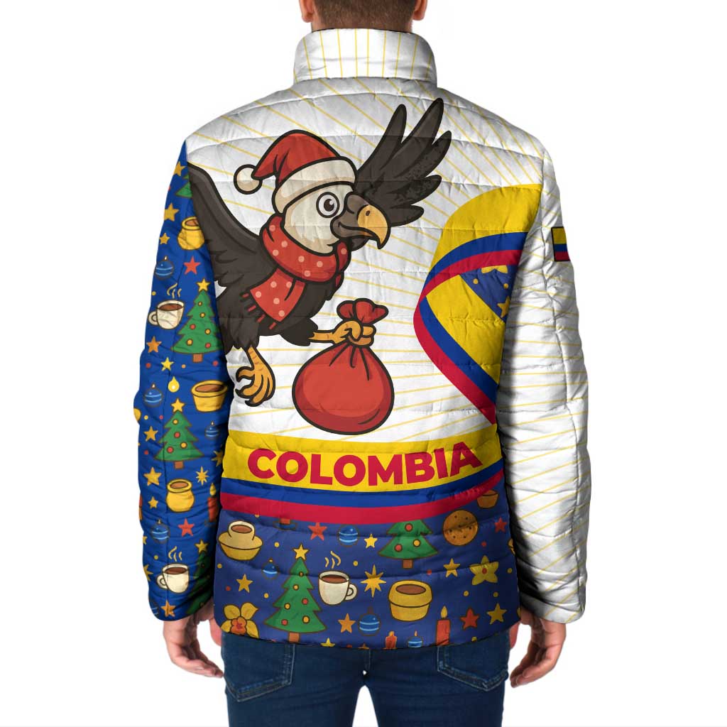 Colombia Christmas Padded Jacket with Santa Condor Gift Bag and Holiday Food Pattern - Wonder Print Shop