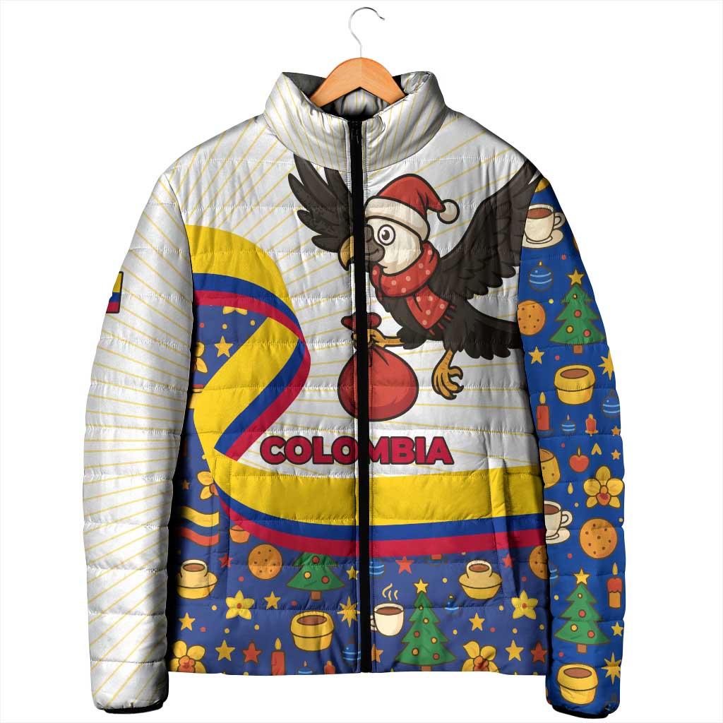 Colombia Christmas Padded Jacket with Santa Condor Gift Bag and Holiday Food Pattern - Wonder Print Shop