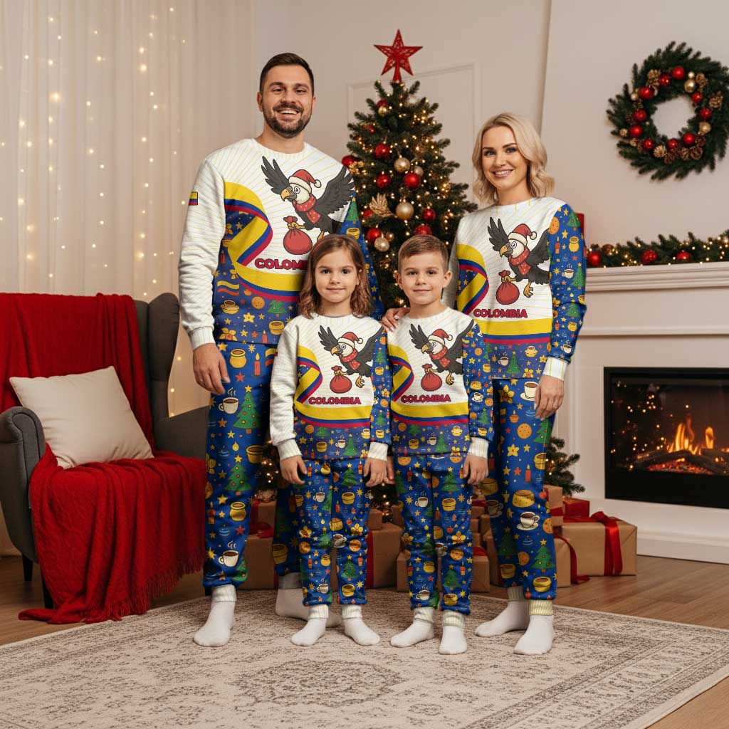 Colombia Christmas Pajama Set with Santa Condor Gift Bag and Holiday Food Pattern - Wonder Print Shop