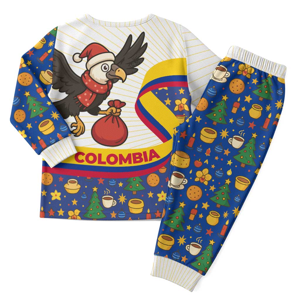 Colombia Christmas Pajama Set with Santa Condor Gift Bag and Holiday Food Pattern - Wonder Print Shop