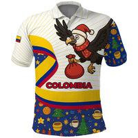 Colombia Christmas Polo Shirt with Santa Condor Gift Bag and Holiday Food Pattern - Wonder Print Shop
