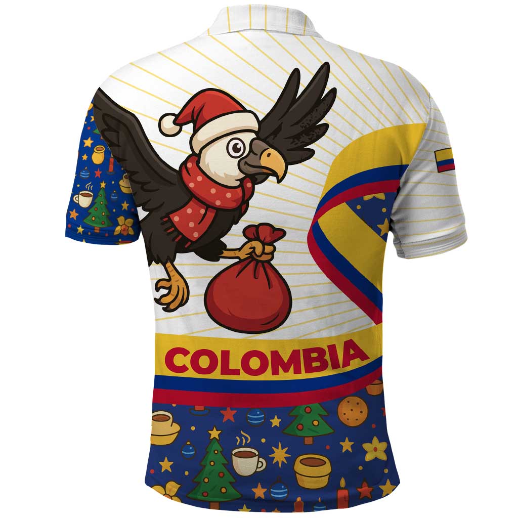 Colombia Christmas Polo Shirt with Santa Condor Gift Bag and Holiday Food Pattern - Wonder Print Shop