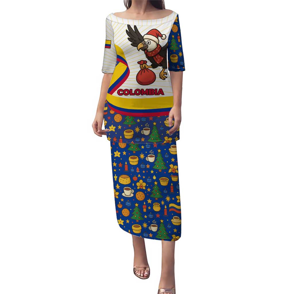 Colombia Christmas Puletasi with Santa Condor Gift Bag and Holiday Food Pattern - Wonder Print Shop