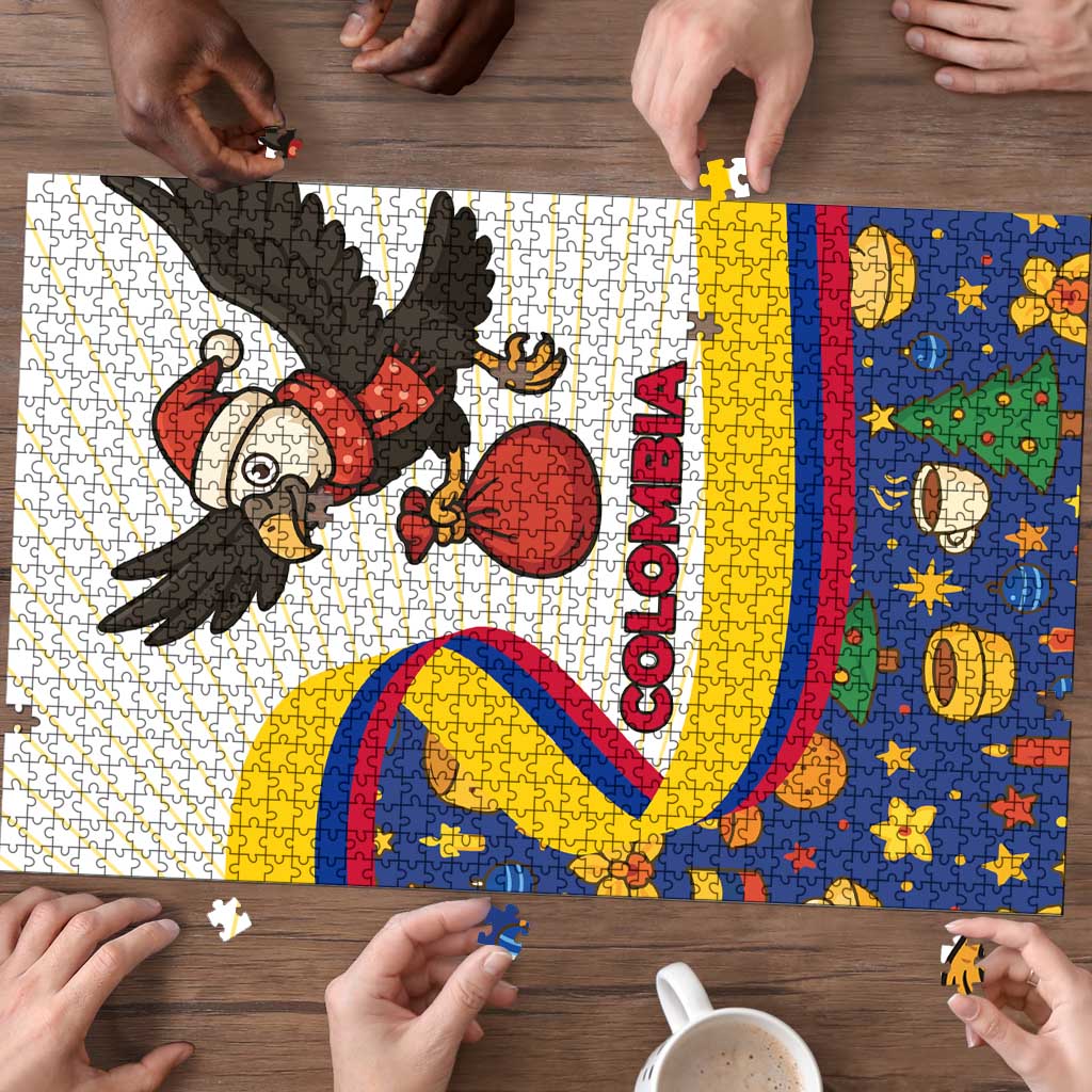 Colombia Christmas Puzzle with Santa Condor Gift Bag and Holiday Food Pattern - Wonder Print Shop