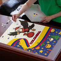 Colombia Christmas Puzzle with Santa Condor Gift Bag and Holiday Food Pattern - Wonder Print Shop