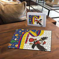 Colombia Christmas Puzzle with Santa Condor Gift Bag and Holiday Food Pattern - Wonder Print Shop