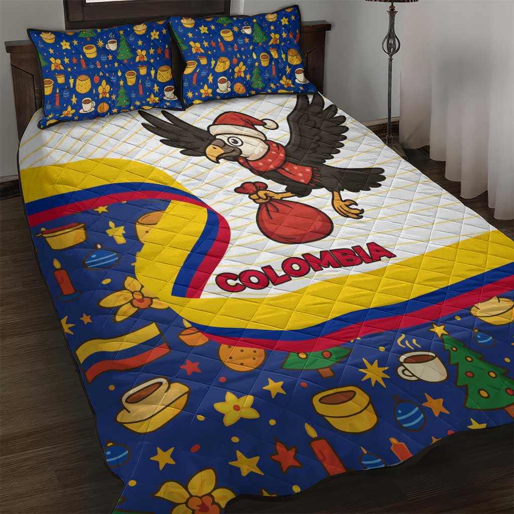 Colombia Christmas Quilt Bed Set with Santa Condor Gift Bag and Holiday Food Pattern - Wonder Print Shop