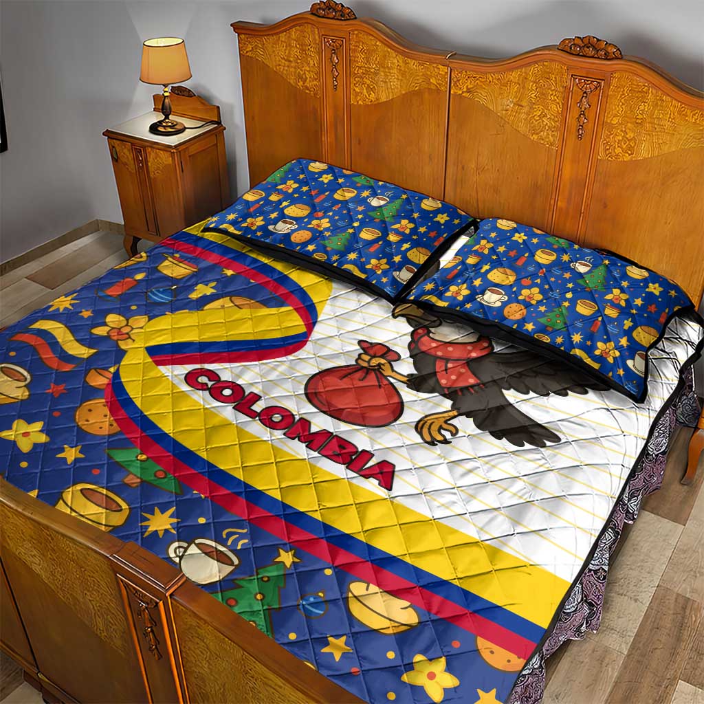 Colombia Christmas Quilt Bed Set with Santa Condor Gift Bag and Holiday Food Pattern - Wonder Print Shop