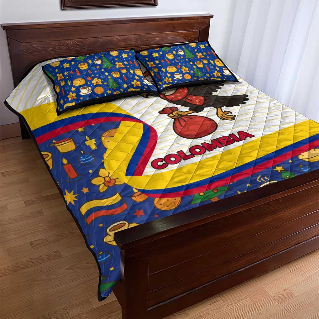 Colombia Christmas Quilt Bed Set with Santa Condor Gift Bag and Holiday Food Pattern - Wonder Print Shop