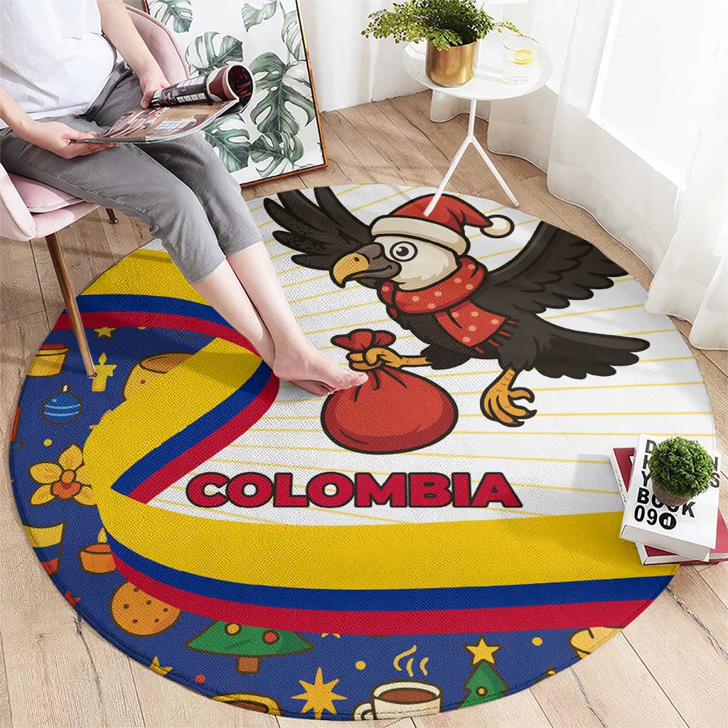 Colombia Christmas Round Carpet with Santa Condor Gift Bag and Holiday Food Pattern - Wonder Print Shop