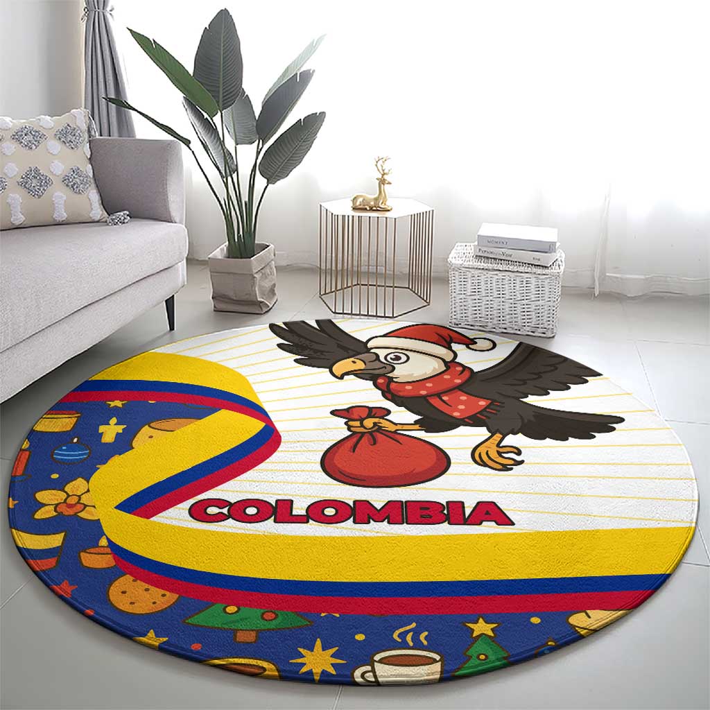 Colombia Christmas Round Carpet with Santa Condor Gift Bag and Holiday Food Pattern - Wonder Print Shop