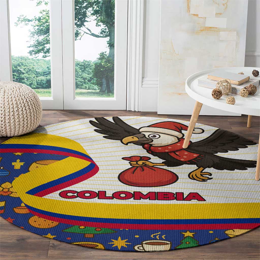 Colombia Christmas Round Carpet with Santa Condor Gift Bag and Holiday Food Pattern - Wonder Print Shop