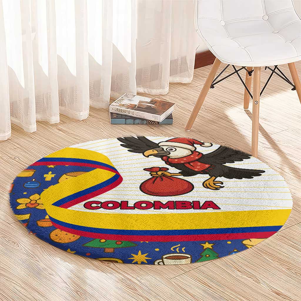 Colombia Christmas Round Carpet with Santa Condor Gift Bag and Holiday Food Pattern - Wonder Print Shop