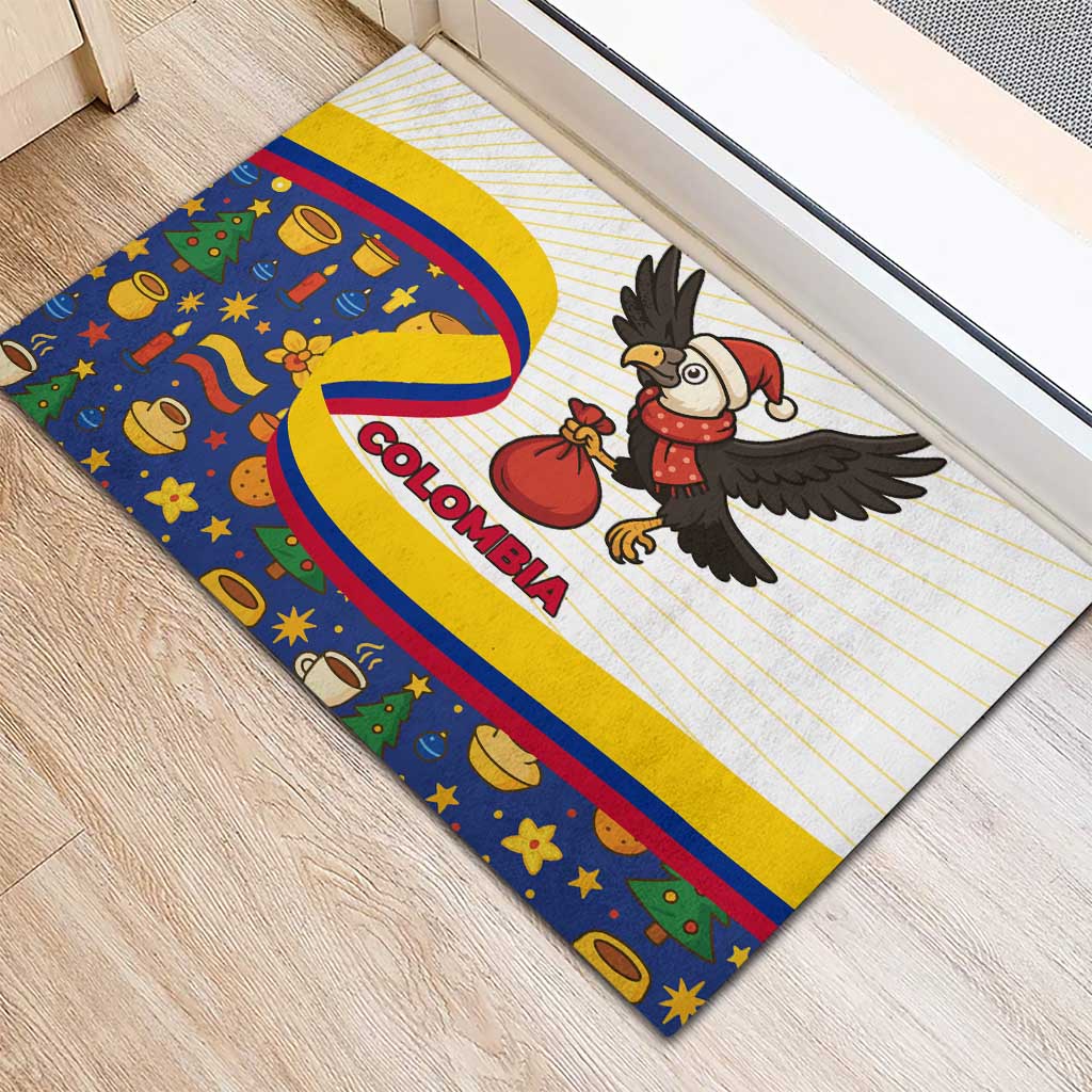 Colombia Christmas Rubber Doormat with Santa Condor Gift Bag and Holiday Food Pattern - Wonder Print Shop