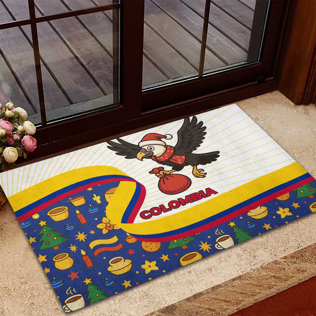 Colombia Christmas Rubber Doormat with Santa Condor Gift Bag and Holiday Food Pattern - Wonder Print Shop