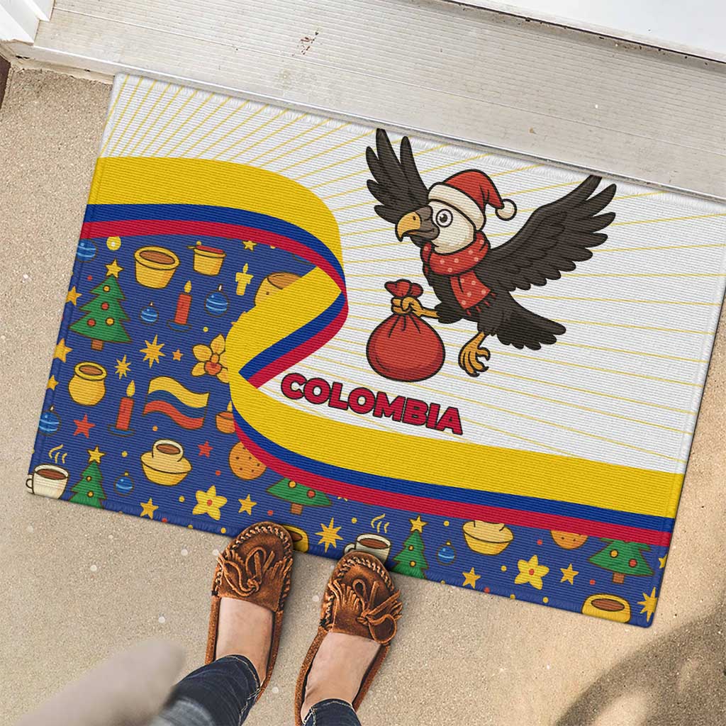Colombia Christmas Rubber Doormat with Santa Condor Gift Bag and Holiday Food Pattern - Wonder Print Shop