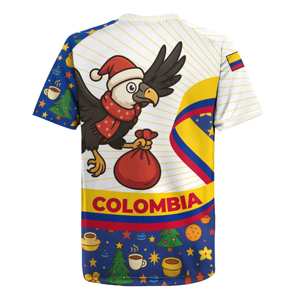 Colombia Christmas Rugby Jersey with Santa Condor Gift Bag and Holiday Food Pattern - Wonder Print Shop