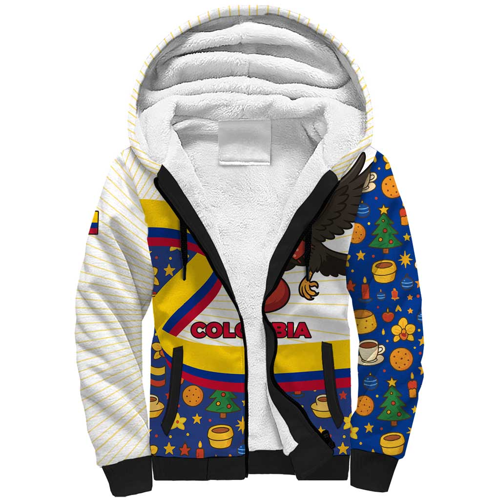 Colombia Christmas Sherpa Hoodie with Santa Condor Gift Bag and Holiday Food Pattern - Wonder Print Shop