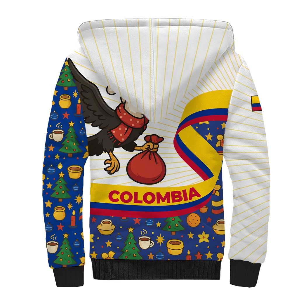 Colombia Christmas Sherpa Hoodie with Santa Condor Gift Bag and Holiday Food Pattern - Wonder Print Shop