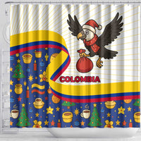 Colombia Christmas Shower Curtain with Santa Condor Gift Bag and Holiday Food Pattern - Wonder Print Shop
