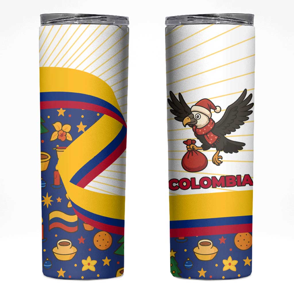 Colombia Christmas Skinny Tumbler with Santa Condor Gift Bag and Holiday Food Pattern - Wonder Print Shop