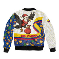Colombia Christmas Sleeve Zip Bomber Jacket with Santa Condor Gift Bag and Holiday Food Pattern - Wonder Print Shop