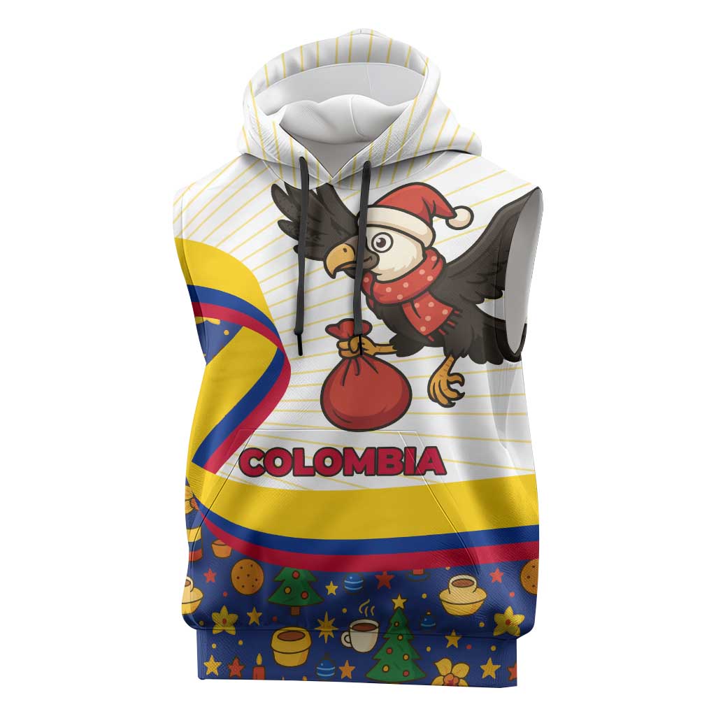 Colombia Christmas Sleeveless Hoodie with Santa Condor Gift Bag and Holiday Food Pattern - Wonder Print Shop