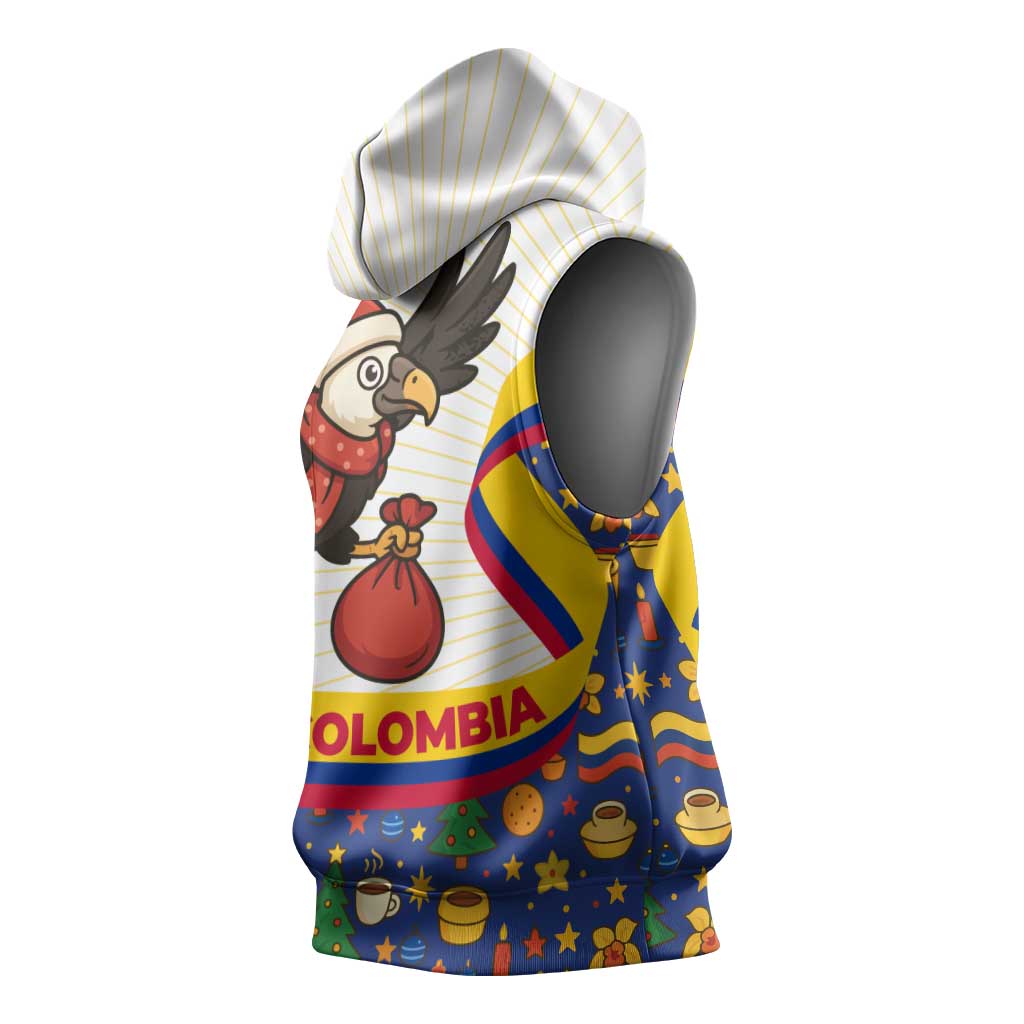 Colombia Christmas Sleeveless Hoodie with Santa Condor Gift Bag and Holiday Food Pattern - Wonder Print Shop