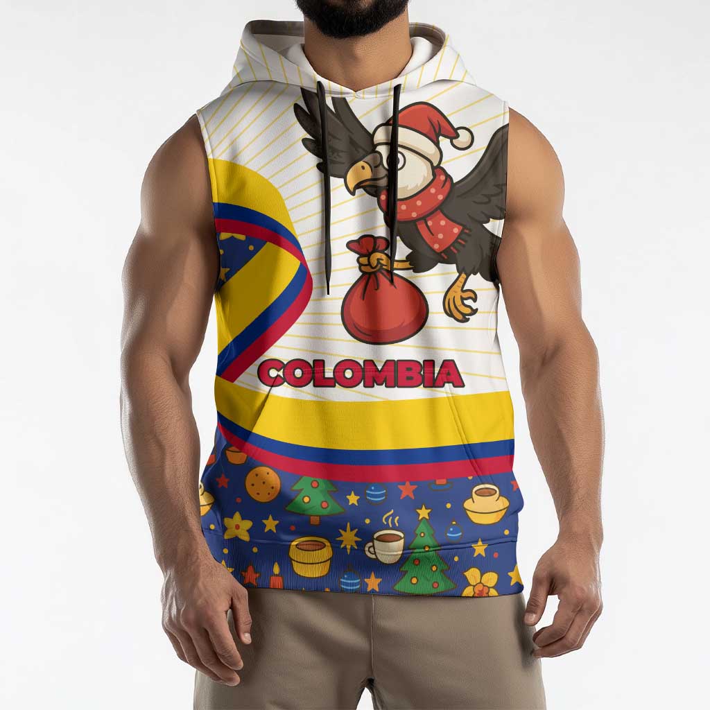 Colombia Christmas Sleeveless Hoodie with Santa Condor Gift Bag and Holiday Food Pattern - Wonder Print Shop