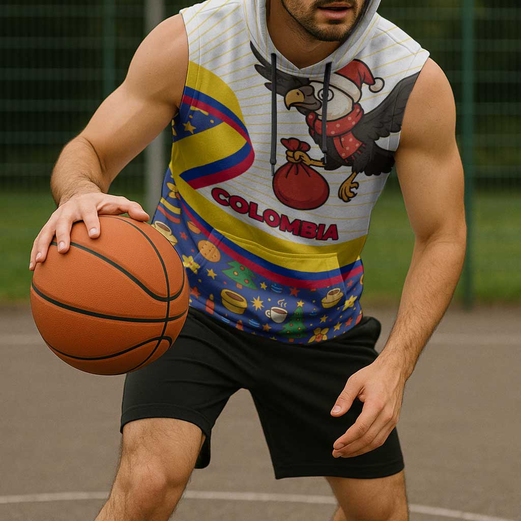 Colombia Christmas Sleeveless Hoodie with Santa Condor Gift Bag and Holiday Food Pattern - Wonder Print Shop