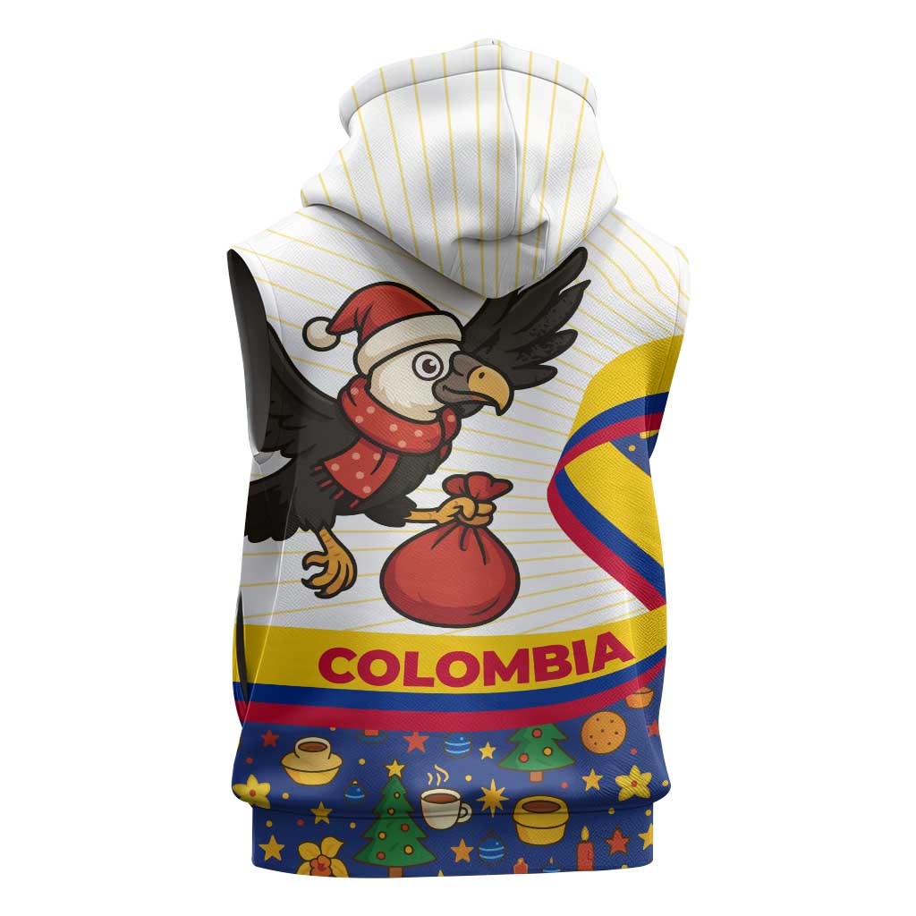 Colombia Christmas Sleeveless Zip Hoodie with Santa Condor Gift Bag and Holiday Food Pattern - Wonder Print Shop