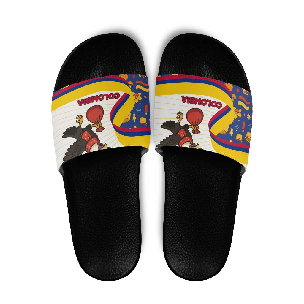Colombia Christmas Slide Sandals with Santa Condor Gift Bag and Holiday Food Pattern - Wonder Print Shop