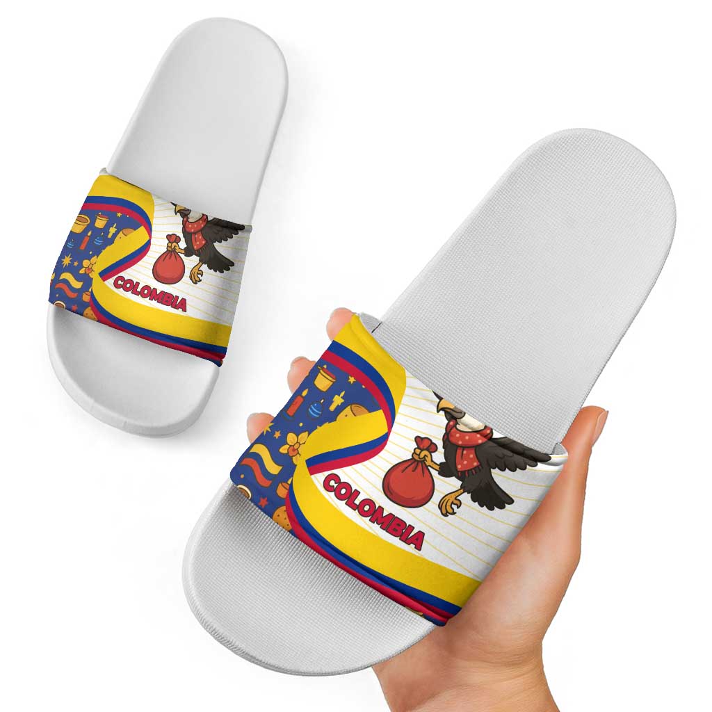 Colombia Christmas Slide Sandals with Santa Condor Gift Bag and Holiday Food Pattern - Wonder Print Shop