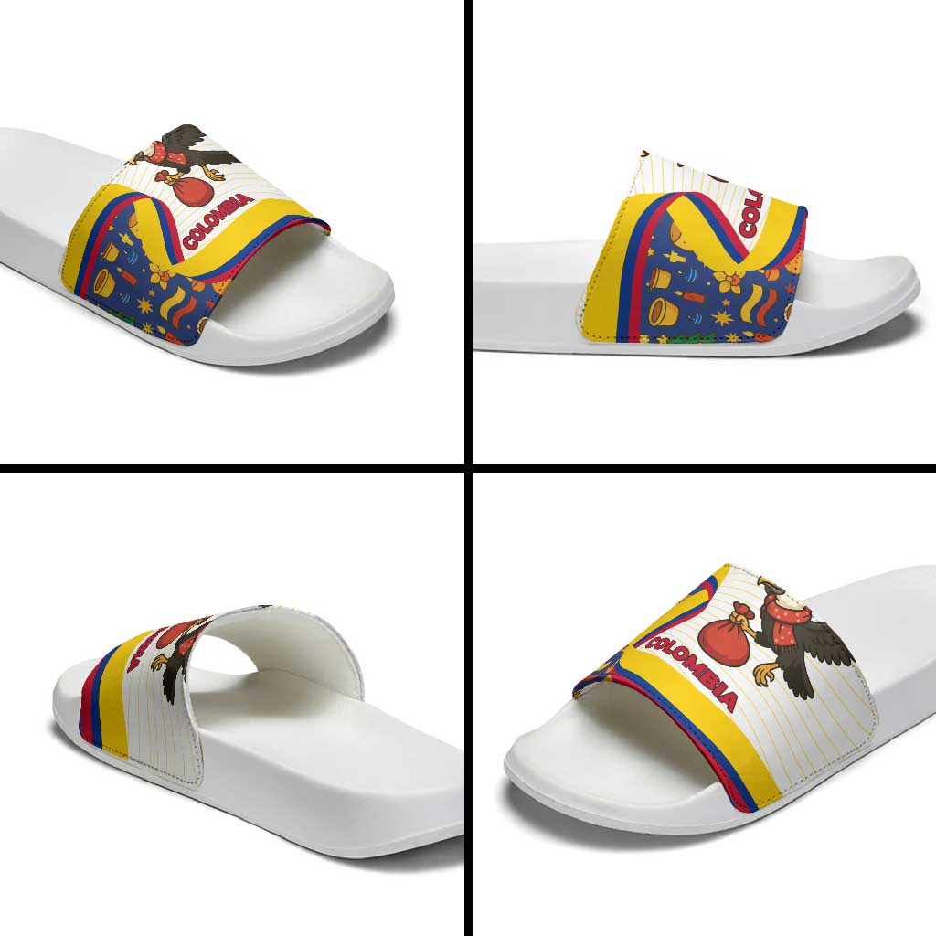 Colombia Christmas Slide Sandals with Santa Condor Gift Bag and Holiday Food Pattern - Wonder Print Shop