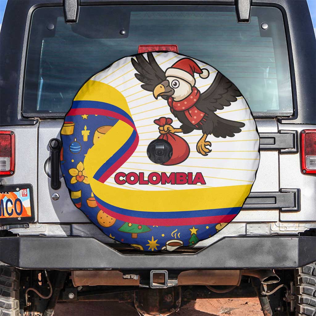 Colombia Christmas Spare Tire Cover with Santa Condor Gift Bag and Holiday Food Pattern - Wonder Print Shop