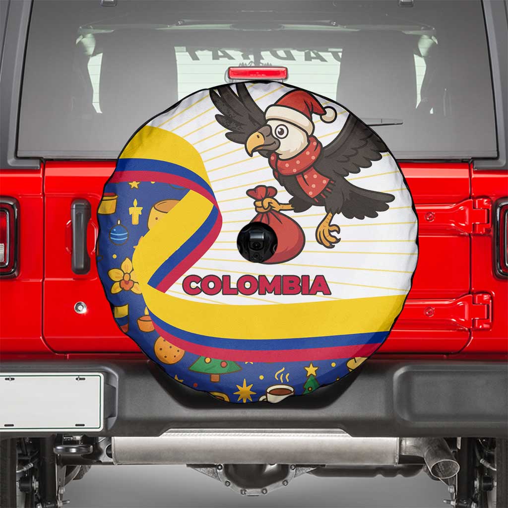 Colombia Christmas Spare Tire Cover with Santa Condor Gift Bag and Holiday Food Pattern - Wonder Print Shop