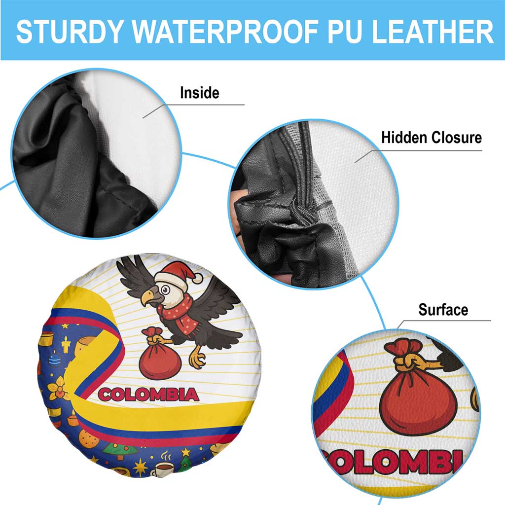 Colombia Christmas Spare Tire Cover with Santa Condor Gift Bag and Holiday Food Pattern - Wonder Print Shop